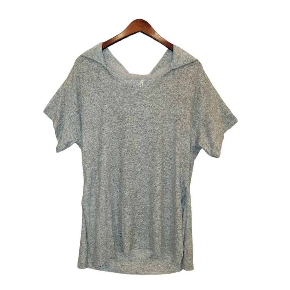 Free People Grey ShortSleeve Hooded Pullover Lightweight Sweatshirt Kimono S